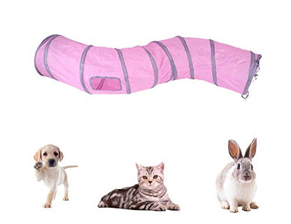 iCAGY Cat Tunnel Toys for Indoor Cats Kittens Rabbits, Pet Toy Play Tunnels | Interactive Crinkle Pop Up Tunnel Toys, Relieve Cat Boredom, Pink 47" Shape S - color: Pink