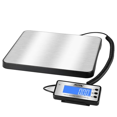 ACTECK Digital Shipping Postal Scale, 460 lb x1oz High Accuracy with Stainless Steel Platform, LCD Backlight, Four Reading Modes, Tare/Hold Function, Battery AC Adapter Incuded