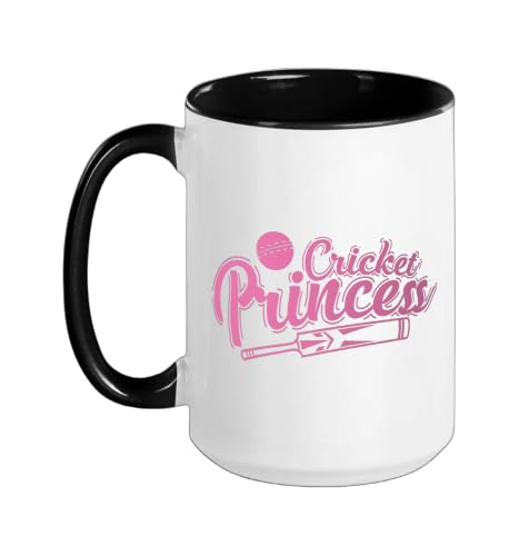Cricket Princess Ball Sport Hobby Team Ceramic Mug, Black/White, 15oz - color: Black/White, size: 15 Ounces