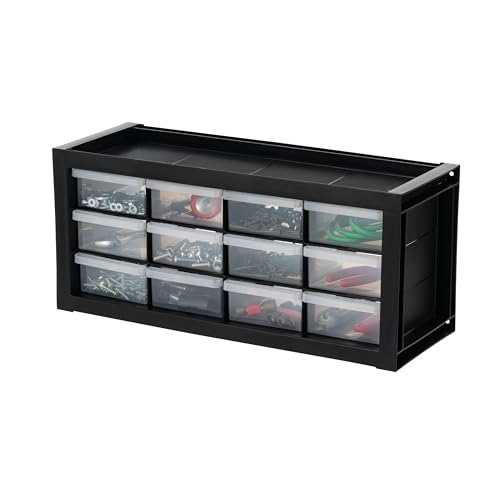 IRIS USA 12-Drawer Desk Storage Organizer, Charms, Water Packets, Black | Wall mountable, Stackable, Craft Supplies, Building Bricks, Crayons, Beads Organizer - color: Black, size: 12 Drawer