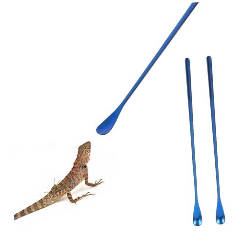 2pcs Reptile Feeding Spoon Long Handle Pet Food Tool for Lizard Gecko Animals Easy to Use Durable Convenient Feeding - color: Blue