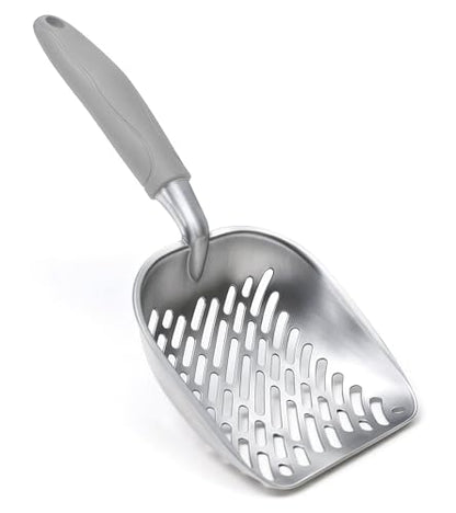 Cat Litter Scoop, Large Long Handle Kitty Metal Scooper | Heavy Duty Aluminum Deep Sifter, Ergonomic Non-Slip Grip, Rustproof Durable Poop Cleaner for Cat Litter Box - color: Gray, size: Large