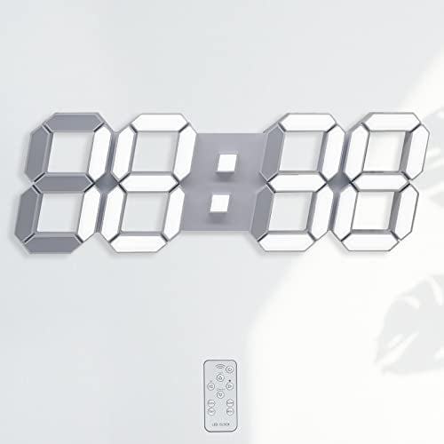 Wall Clock 15" 3D LED Digital Clock for Bedroom,Large Digital Wall Clock for Living Room Decor,Modern Aesthetic Led Clock with Remote Control - color: 15in Wall Clock-white Light