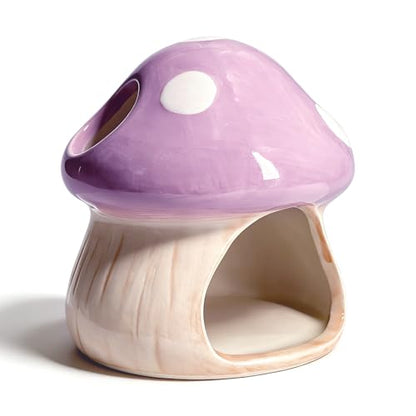 Betta Fish Tank Accessories, 4.33'' × 4.33'' Ceramic Mushroom House Aquarium Decor - Cute Purple Hideout Cave Ornament for Small Fish, Shrimp, Goldfish, Hamsters & Reptiles (Purple)