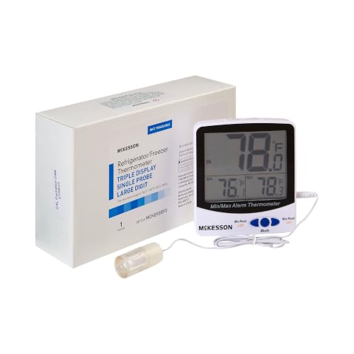 McKesson Refrigerator/Freezer Thermometer with Triple Display, Large, 1 ct | Single Probe, Food Safety Use