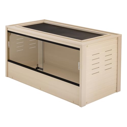 New Age Pet ECOFLEX 48" Wide Large Reptile Habitat, Mojave Lounge for Snakes, Tortoises & Lizards in Maple, Black & Grey, Easy Assembly, Sliding Glass Doors & Mesh Top - color: Tan, size: Large