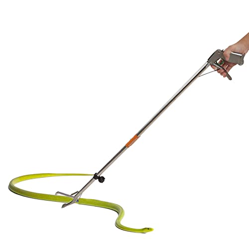 Diydeg Snake Tong Professional Stainless Steel Extra Long Collapsible Reptile Grabber Rattle Snake Catcher Heavy Duty Wide Jaw Handling Tool Snake Grabber Tool with Lock for Outdoor