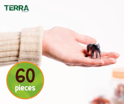 Terra by Battat Wild Animal Figurines Tube, 60 Mini Safari Figures, Animals | 60 realistic mini wild animal figures in a portable tube for pretend play, crafts, dioramas, sensory bins, Animals, 3+ Years - style: Wild Animals in Tube