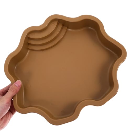 GLEAVI Reptile Bathing Pool Aquatic Water Dish Large Capacity Terrarium Water Bowl for Soaking and Feeding Brownish Yellow with Textured Surface Suitable for Turtles Lizards