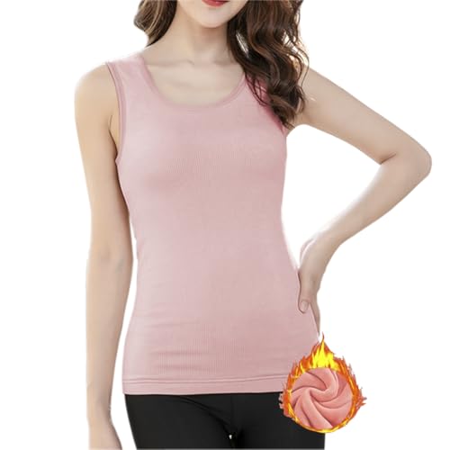 Womens Cotton Thermal Fleece Lined Underwear Tops Cami Tank Top Warm Base Layer Vest - color: Pink, size: M / (Fit 88~115 lb)