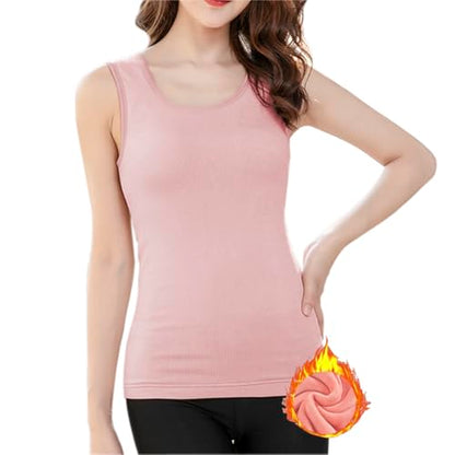 Womens Cotton Thermal Fleece Lined Underwear Tops Cami Tank Top Warm Base Layer Vest - color: Pink, size: L / (Fit 120~145 lb)