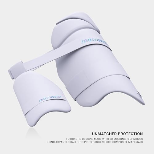 moonwalkr Cricket Thigh Guards 2.0 Lightweight Cricket Guard & Equipment Unisex Thigh Pads for Batter's Height (5'4"- 5'8") Safeguarding Both Your Outer and Inner Thighs White (Medium, Left Hand)