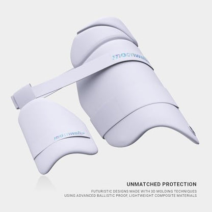 moonwalkr Cricket Thigh Guards 2.0 Lightweight Cricket Guard & Equipment Unisex Thigh Pads for Batter's Height (5'4"- 5'8") Safeguarding Both Your Outer and Inner Thighs White (Medium, Left Hand)