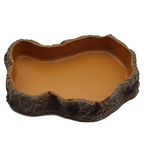 Reptile Water Dish,Resin Reptile Rock Food Feeder Bowl, Water and Food Bowl,Terrarium Decor for Leopard Gecko, Lizard,Spider,Turtle,Scorpion, Chameleon,Hermit Crabs (L, Orange) - color: Orange, size: L