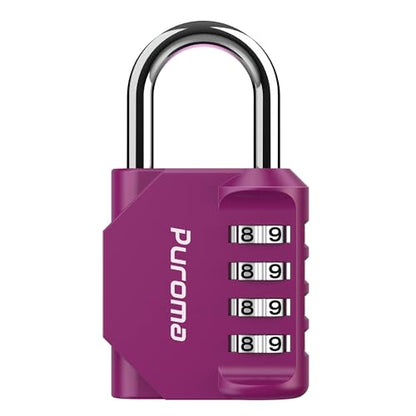 Puroma 1 Pack Combination Lock Locker 4 Digits Combo Padlock Gym Red-Violet | For School Gate Fence Toolbox Hasp Storage, Outdoor, Resettable, Weatherproof, Side Window, Crack Cut Resist, Hardened Steel - color: Red-Violet