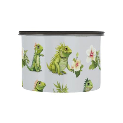 Food Storage Containers With Lids Stainless Steel Storage Containers For Snacks Candy Stackable Push Button Seal Container 30oz Cartoon kawaii-style Green Iguana Reptile Gray