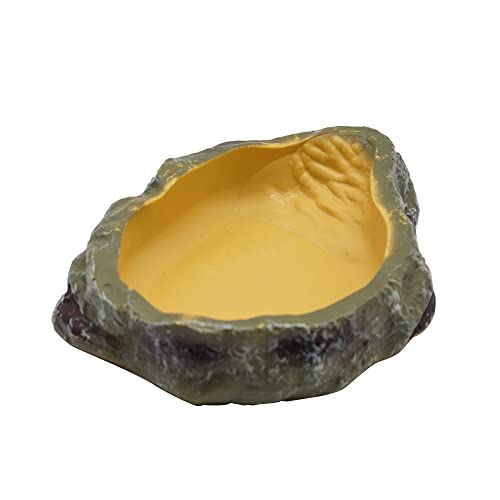 Reptile Water Dish,Resin Reptile Rock Food Feeder Bowl, Water and Food Bowl,Terrarium Decor for Leopard Gecko, Lizard,Spider,Turtle,Scorpion, Chameleon,Hermit Crabs (S, Yellow) - color: Yellow, size: S