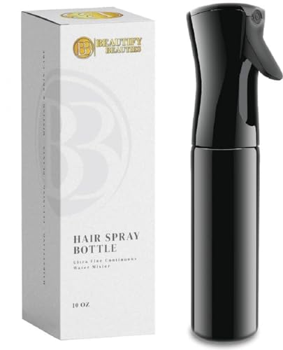 BeautifyBeauties Hair Spray Bottle – Ultra Fine Continuous Water Mister for Hairstyling, Cleaning, Plants, Misting & Skin Care (Black, 10.1 Ounces) - color: Black, size: 10.1 Ounces