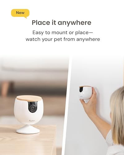 Furbo Mini Pet Camera [No Monthly Fee] | 130° Wide View, Barking/Meowing Alerts, 2-Way Audio, Night Vision, Mountable Design, Pet Monitoring, No AI Alerts or Rotation - style: Mini Camera
