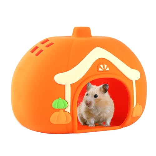 Guinea Pig Bed, Silicone Hamster Hideout Cave Waterproof Small Animal Cage House Accessories Reptile Tank Habitat Decor for Small Pet Ferret, Chinchilla, Bunny, Squirrel, Tortoise, Lizard (Orange)