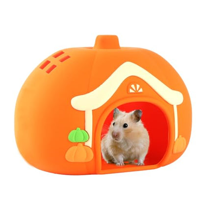 Guinea Pig Bed, Silicone Hamster Hideout Cave Waterproof Small Animal Cage House Accessories Reptile Tank Habitat Decor for Small Pet Ferret, Chinchilla, Bunny, Squirrel, Tortoise, Lizard (Orange)