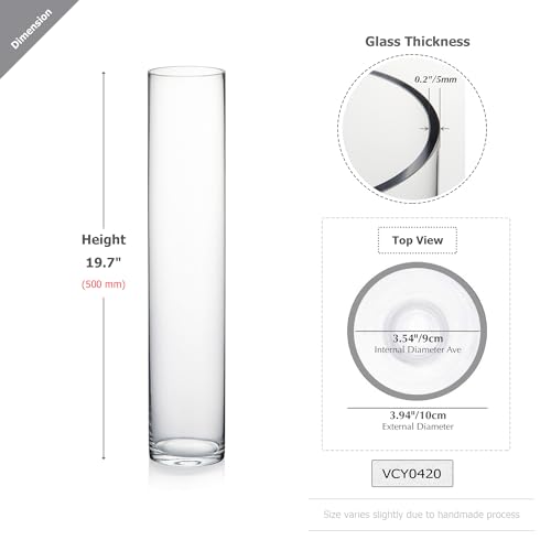 WGVI Quality Thick Weighted Tall Clear Cylinder Glass Vases, 4" W x 20" H, Flower Arrangement Floating Candle Holders Wedding Centerpieces Event Floral Container Tabletop Display Décor, 1 Piece - size: 4"x20"H