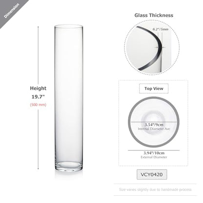 WGVI Quality Thick Weighted Tall Clear Cylinder Glass Vases, 4" W x 20" H, Flower Arrangement Floating Candle Holders Wedding Centerpieces Event Floral Container Tabletop Display Décor, 1 Piece - size: 4"x20"H