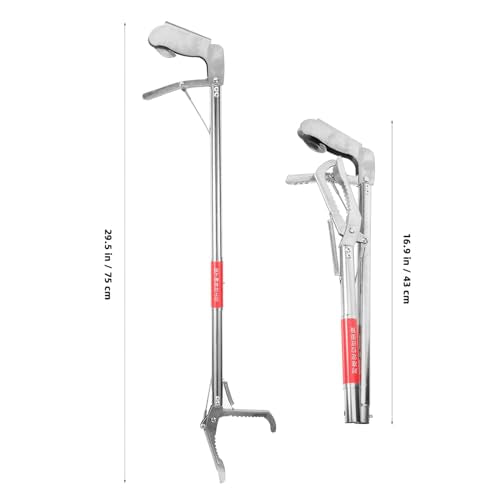 Stainless Steel Straight-Mouth Clip Non-Slip Crab Clamp Lobster Grabber Eel Catching Tool with Ergonomic Handle 29.52 Inch for Seafood and Waste Picking