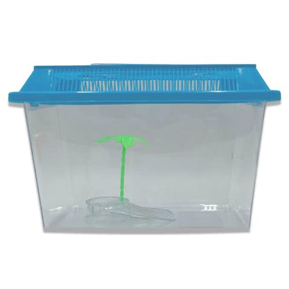 Needzo Portable Hermit Crab Tank, Plastic Carrier Cage with Lid and Handle, Small Terrariums for Reptiles, Crabs, Lizards, and More with Palm Tree Accessory, 8 inches