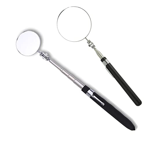 Inspection mirror telescoping Round Mirror 20 lb telescopic magnet, 85mm/50mm round mirror set Inspection Tool for Checking Vehicle, Observing Eyelashes Mouth and Other Small Parts Extended