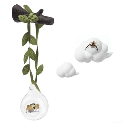 4 Pack Jumping Little Creatures Habitat Glass Ball Hideout Platform Shelf, Transparent Terrarium Decor with Tree Trunk Garden Courtyard, White
