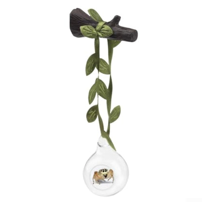 4 Pack Jumping Little Creatures Habitat Glass Ball Hideout Platform Shelf, Transparent Terrarium Decor with Tree Trunk Garden Courtyard, White