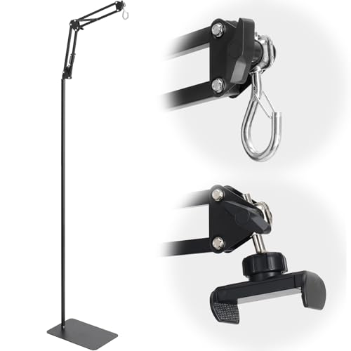 Reptile Lamp Stand, Adjustable 15-46 in Heat Lamp Stand, Metal Floor Light Holder with 180° Adjustable Swing Arm for Reptile Glass Terrarium Heating Light