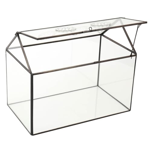 NCYP Glass Terrarium with Lid and Air Holes for Snails - 10.2" x 5.9" x 8.2" House Shape Geometric Clear Terrarium, Indoor Tabletop Decor Black (Plants Not Included)