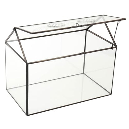 NCYP Glass Terrarium with Lid and Air Holes for Snails - 10.2" x 5.9" x 8.2" House Shape Geometric Clear Terrarium, Indoor Tabletop Decor Black (Plants Not Included)
