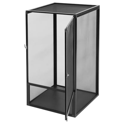 Reptile Terrarium 17×17×31in Aluminum Reptile Pet Feeding Net Box, 44lbs Lockable Micro Habitat Terrarium Enclosure with Raised Stopper Design for Reptiles and Small Insects(Black)