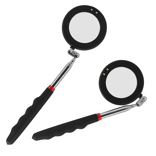 Telescoping Inspection Mirror With 2 Light Small Circular and Square Mirrors - Flexible and Shower Use, Extendable Mechanic Tool for Automotive, Black