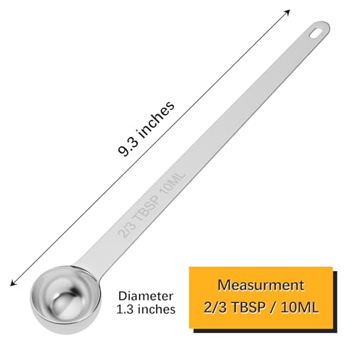 1PCS 2/3TBSP(10ml) Extra Long Handle Measuring Spoon, 18/8 Stainless Steel | Food-Grade SS 304, Accurate, BPA-Free, Dishwasher Safe, Engraved Marking, Kitchen Essential - size: 2/3tbsp|10ml