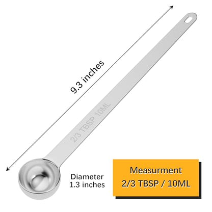1PCS 2/3TBSP(10ml) Extra Long Handle Measuring Spoon, 18/8 Stainless Steel | Food-Grade SS 304, Accurate, BPA-Free, Dishwasher Safe, Engraved Marking, Kitchen Essential - size: 2/3tbsp|10ml