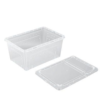 GLOGLOW 2PCS Reptile Feeding Box, PP Transparent Reptile Breeding Box for Bearded Dragon Lizard Snake Crawler Breeding Tools, Hatching Supplies (L)