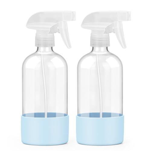 Worldgsb 2 Pack Glass Spray Bottles with Silicone Sleeve, 16 oz Empty Refillable Containers with Adjustable Spray Nozzles, Spray Bottles for Hair, Cleaning Solutions and Plants Blue - color: Blue