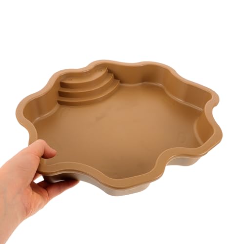 Artibetter Reptile Food Bowl and Turtle Soaking Tray Plastic Basin with Ramp for Amphibians and Lizards Brown Yellow Pet Bathing Pool for Turtle and Gecko Habitat