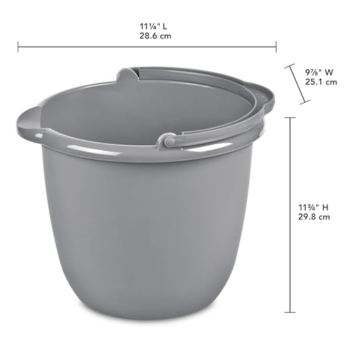 Sturdy Plastic 10 Qt Spout Pail in Classic Titanium, Multi-Purpose Cleaning Bucket with Comfortable Carry Handle