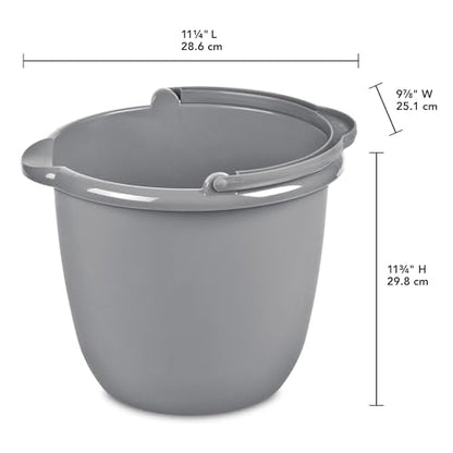 Sturdy Plastic 10 Qt Spout Pail in Classic Titanium, Multi-Purpose Cleaning Bucket with Comfortable Carry Handle