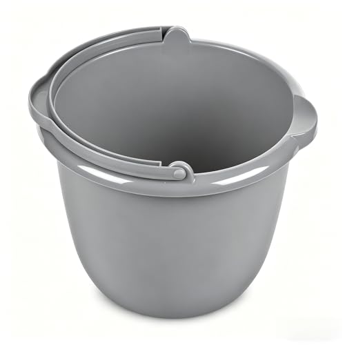 Sturdy Plastic 10 Qt Spout Pail in Classic Titanium, Multi-Purpose Cleaning Bucket with Comfortable Carry Handle