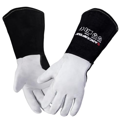 ARCCAPTAIN Soft Goat Grain TIG Welding Gloves with High Dexterity, 4-Inch Extended Cuff, Comfortable TIG Gloves with Reinforced Seams, Large - size: Large