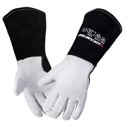 ARCCAPTAIN Soft Goat Grain TIG Welding Gloves with High Dexterity, 4-Inch Extended Cuff, Comfortable TIG Gloves with Reinforced Seams, Large - size: Large