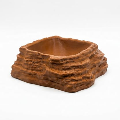 ReptiRock 3D Printed Reptile Worm Dish - Escape-Proof Worms and Mealworm Feeder Bowl - Eco-Friendly PLA Rock Texture Food Water Dish for Bearded Dragon, Gecko, Lizard, Brown