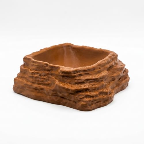 ReptiRock 3D Printed Reptile Worm Dish - Escape-Proof Worms and Mealworm Feeder Bowl - Eco-Friendly PLA Rock Texture Food Water Dish for Bearded Dragon, Gecko, Lizard, Brown