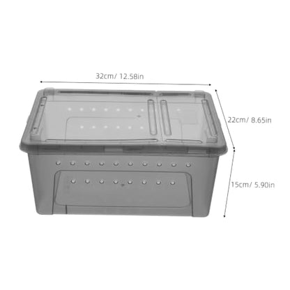 ibasenice Large Black Plastic Reptile Feeding Box with Water Dish, Ventilated Breeding Enclosure for Lizards, Spiders, Geckos, and Frogs, Portable Habitat Terrarium for Pet Reptiles